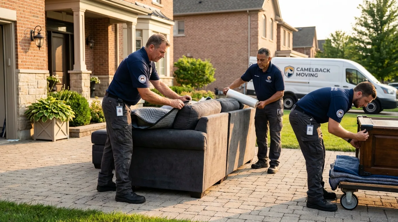 Large estate moving crew wrapping furniture in Turners Falls, MA