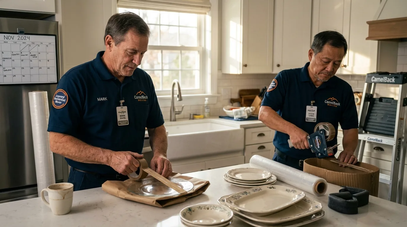 Professional crew packing kitchen dishware in Turners Falls, MA